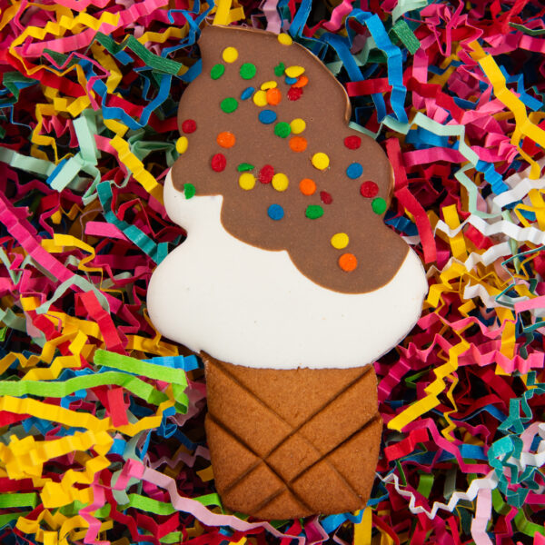 Ice cream cone with rainbow sprinkles dog treat