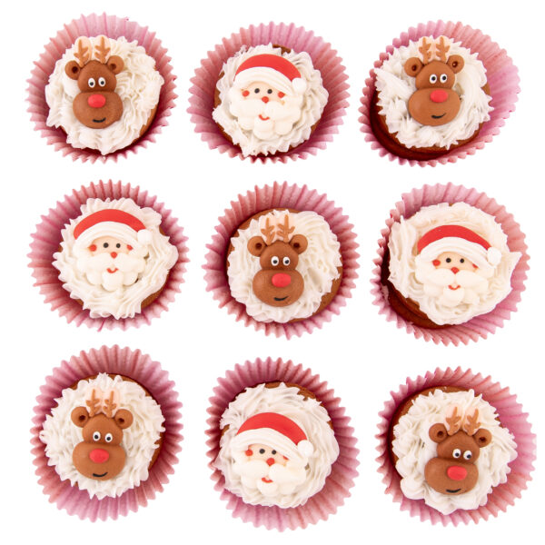 Christmas cupcake in box - white icing with santa layon